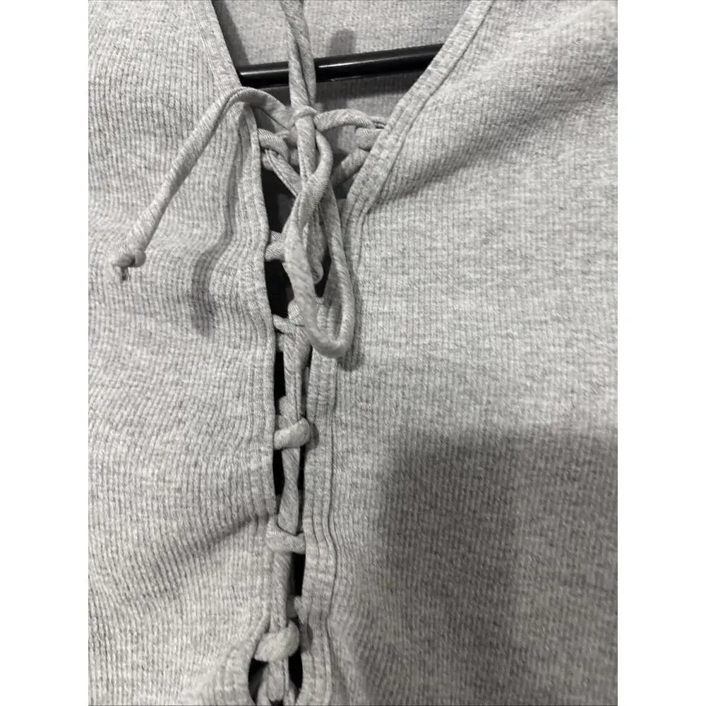 Free People Seamless Lace Up Layering Top Long Sleeve Bodycon Grey‎ Size XS/S